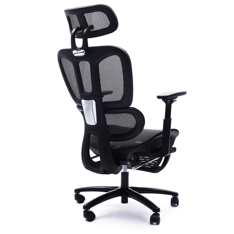 Fauteuil ergonomique en filet noir avec siège inclinable réglable et repose-pieds 135