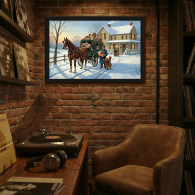 Christmas Winter Scene Horse Carriage Christmas House