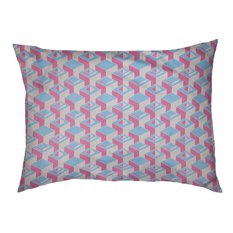 Coussin pour chien intérieur à motif skyscrapers Chen, Moyen (l 40 po x P 6,5 po x H 30 po), Bleu sarcelle / rose vif