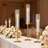 Set of 6 Gold Hurricane Candle Holders with Ribbed Glass Sleeves - Tall Taper Candlestick Centerpiece for Wedding & Home Decor