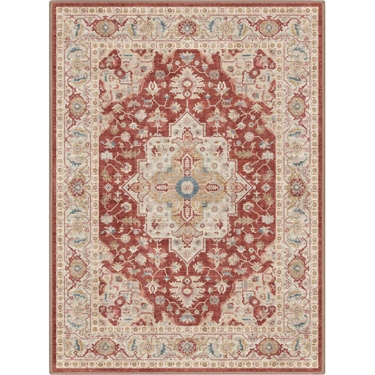 Summit Red Beige Medallion Oriental Area Rug