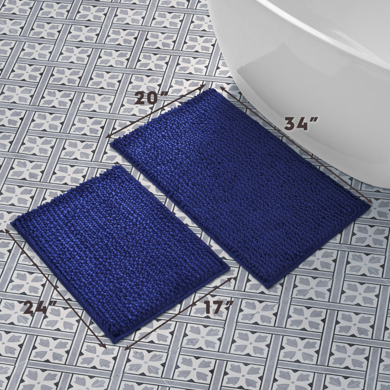 Navy Chenille Non-Slip Plush Bath Rug Set