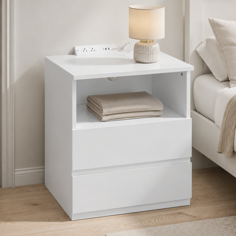 Ensemble de 2 tables de bout blanches avec station de charge USB-C rapide, canapé à 2 tiroirs pour le salon, la chambre à coucher et le bureau