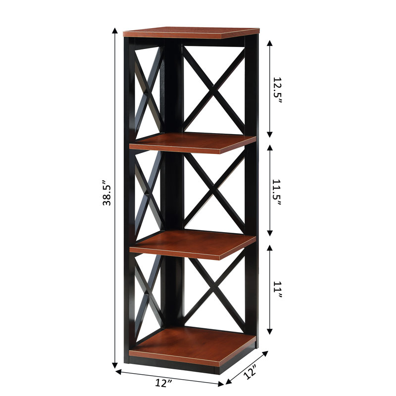Darek 38.5" H x 12" W Corner Bookcase, Cherry/Black