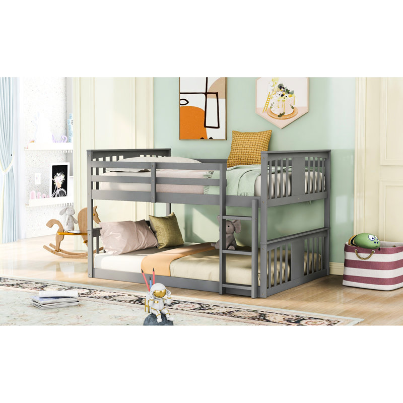 Lit double superposé gris avec - Assure une bonne nuit de sommeil avec une structure en bois de pin pour une utilisation à long terme