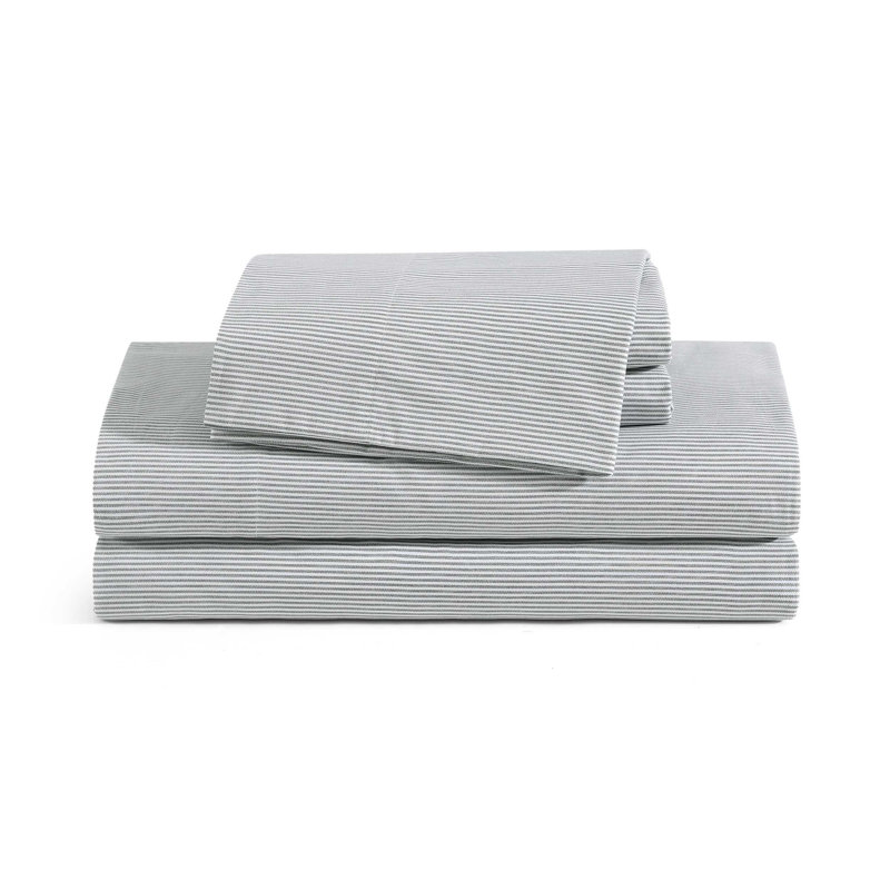 Tommy Hilfiger Printed Percale Cotton Sheet Set, Full Sheet Set with 2 Pillowcases, Navy Stripe