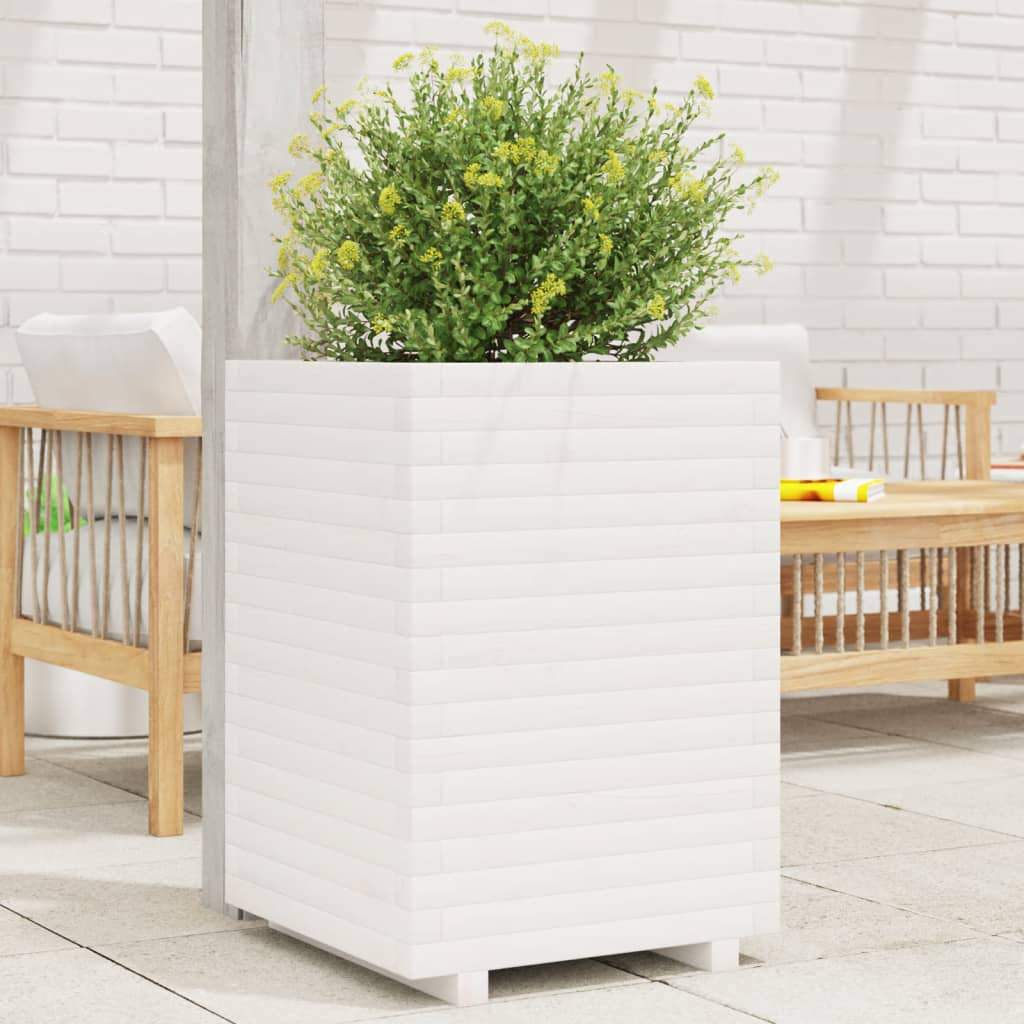 vidaXL Garden Planter - White - Solid Pine Wood - 50x50x72 cm - Image 3