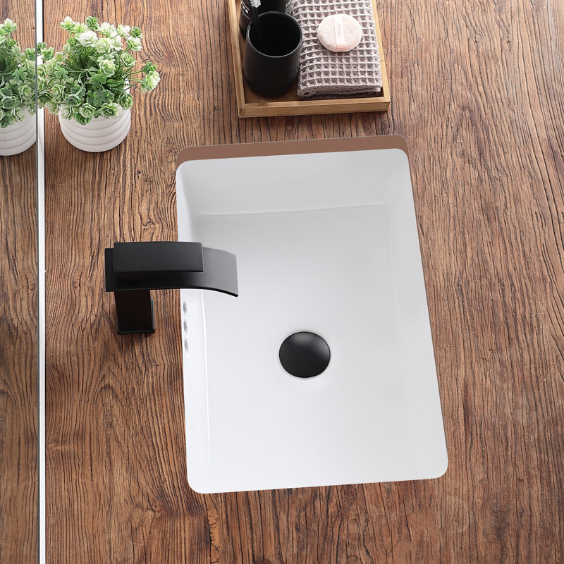 Lavabo de salle de bain encastré rectangulaire 19,8 "x 13,7" encastré en porcelaine vitreuse avec trop-plein