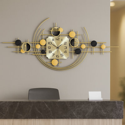 Large Decorative Metal Wall Clock, 40" Wide, Silent Gold Accent Home Office Decor