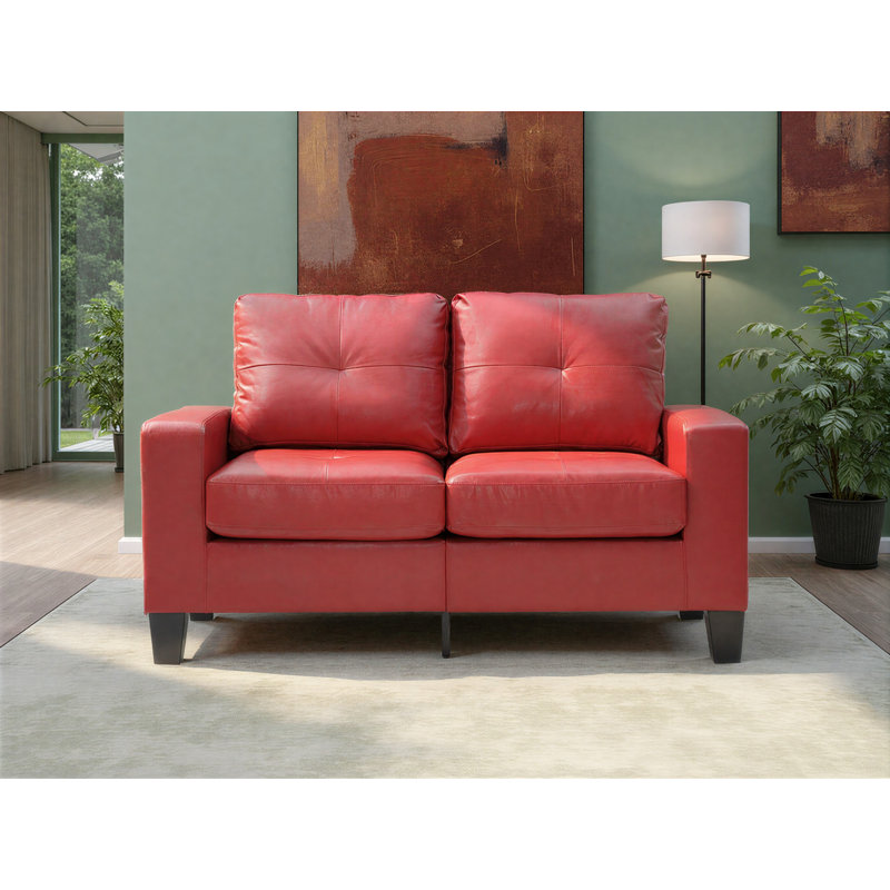 Worthen Modular Loveseat in Faux Leather, Red