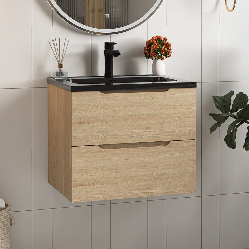 Meuble-lavabo mural 24 po avec panneau de particules en chêne Evita