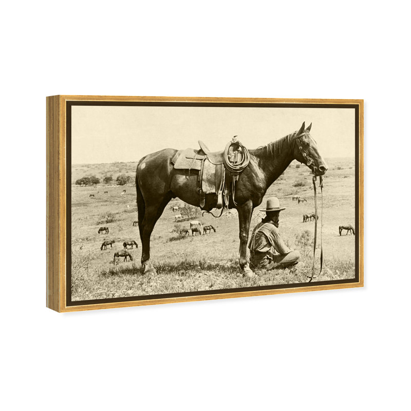 " Animals Cowboy IV, Cabin / Lodge Brown " by Oliver Gal, Gold Framed, 45" H x 30" W x 1.5" D