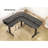 63" L Shaped Standing Desk with Drawers, Power Outlet and LED Lights, Height Adjustable-1939096041