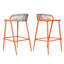 Tabourets de bar d'extérieur à structure en aluminium à hauteur d'assise de 29 po avec dossier en forme de feston tissé à la corde, ensemble de 2, orange-1644228417