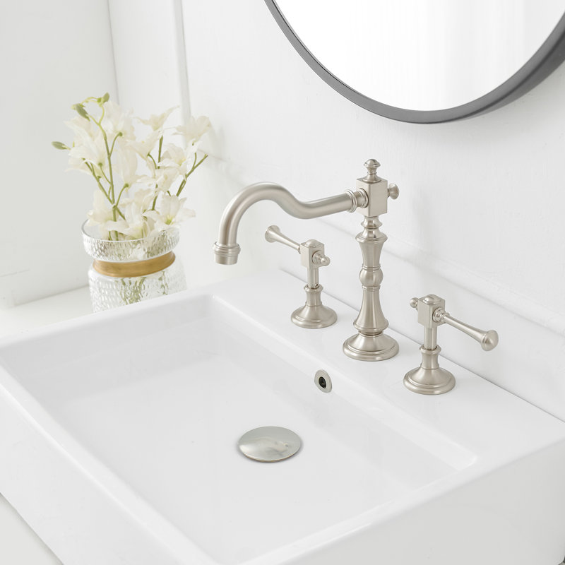 Robinet de salle de bain à large entraxe avec bonde, Nickel brossé