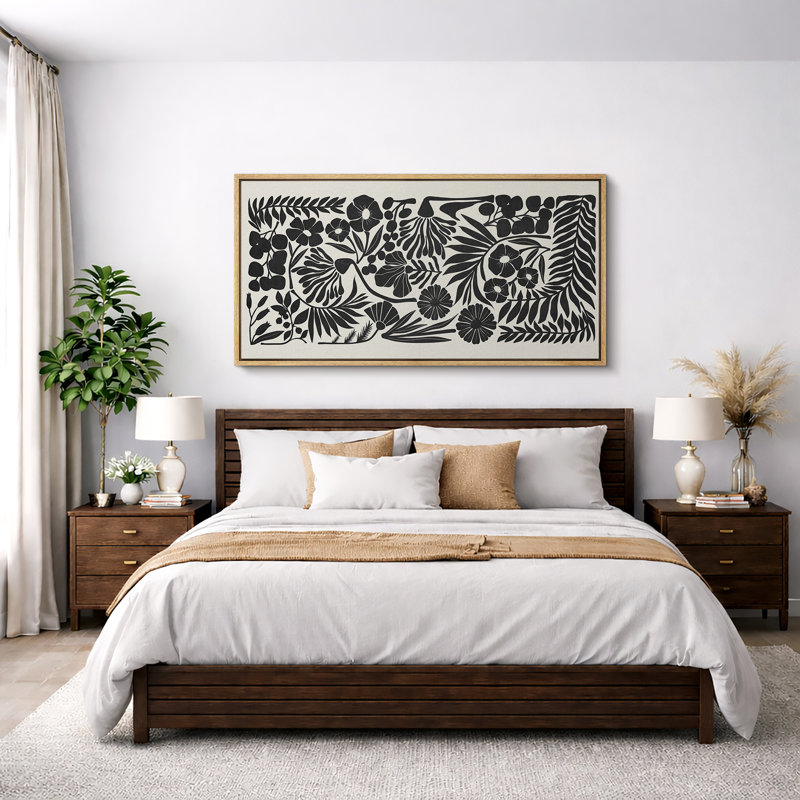 Black and White Botanical Pattern Modern Minimalist Floral Wall Decor for Living Room Bedroom Office Extra Large Pictures Framed Canvas Print Wall Art