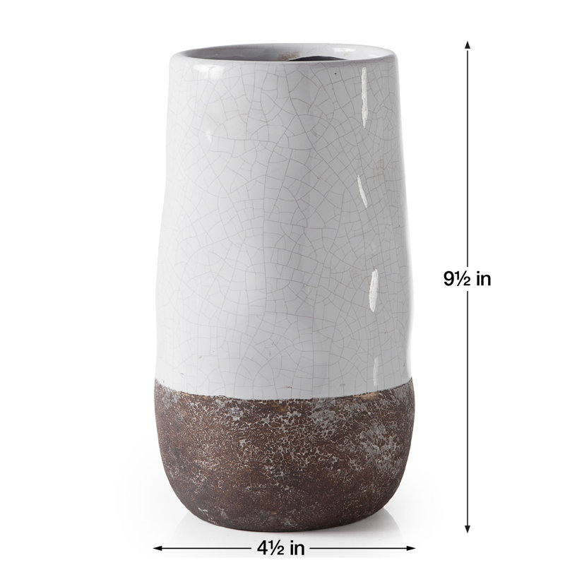 Vase de table Beltrami, H 9,5 po x l 4,5 po x P 4,5 po, Blanc / brun