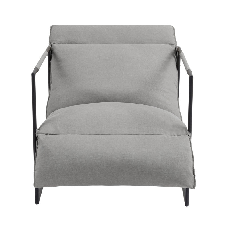 Upholstered Modern Metal Framed Light Gray Polyester Blend Sling Accent Chair, Light Gray Polyester Blend