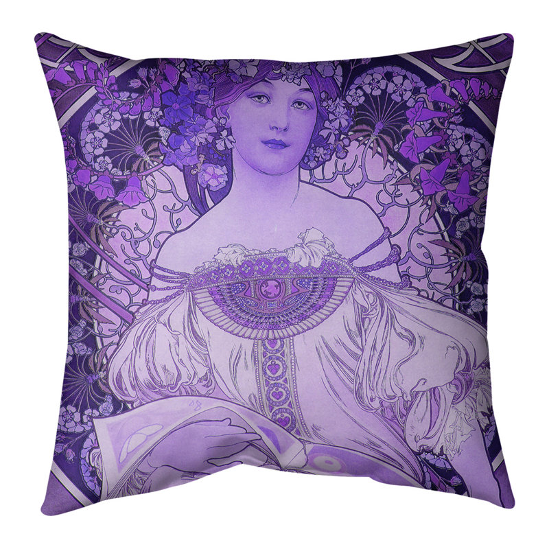 Housse et insert de coussin carré Alphonse Mucha Lady, Housse de coussin seulement, 18 po x 18 po, Mauve