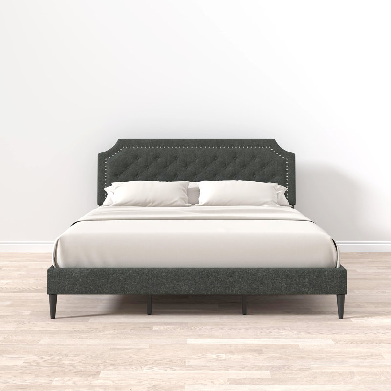 Asenet Upholstered Platform Bed, Gray, King