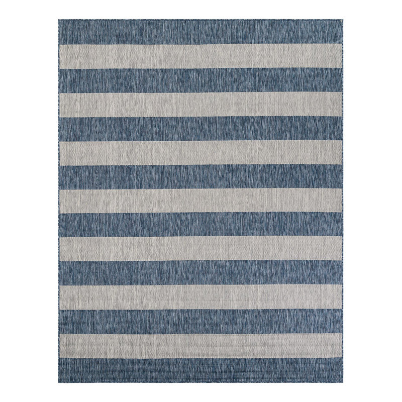 Simoes Striped Blue/Gray Indoor / Outdoor Area Rug, Rectangle 7'10" x 10'