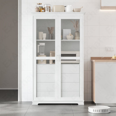 Armoire de cuisine 44,7 x 20 x 75 po - Présentoir de porte en verre autoportant avec 4 tiroirs intégrés