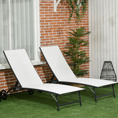 Outsunny 2-Piece Outdoor Chaise Lounge With Wheels, 5 Adjustable Positions For Patio, Beach, And Poolside Relaxation