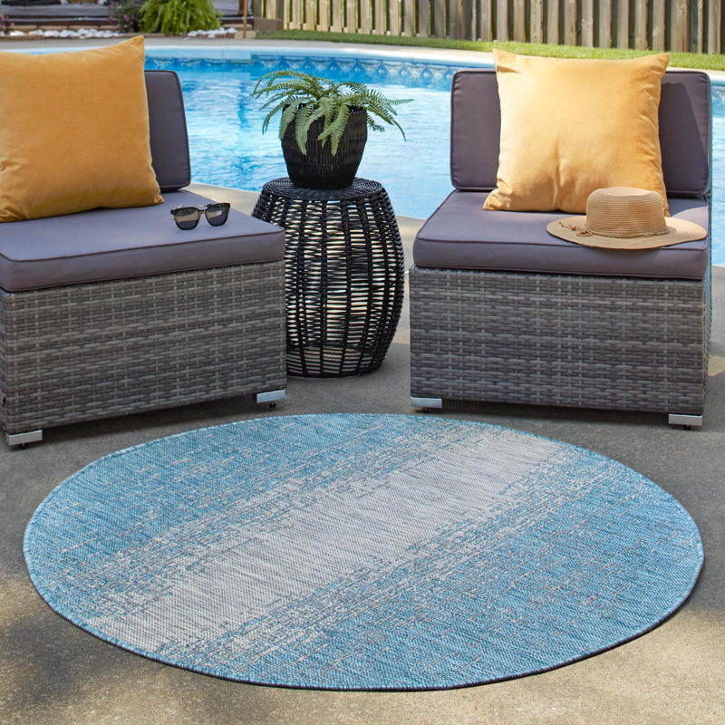 Tapis d'extérieur Iris couleur océan, Rond 10 pi 8 po