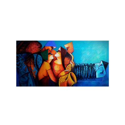 Musical Love Acrylic Painting on Canvas by Nawal Kishore - Romantic Music Theme Wall Art for Boho Eclectic Home Decor