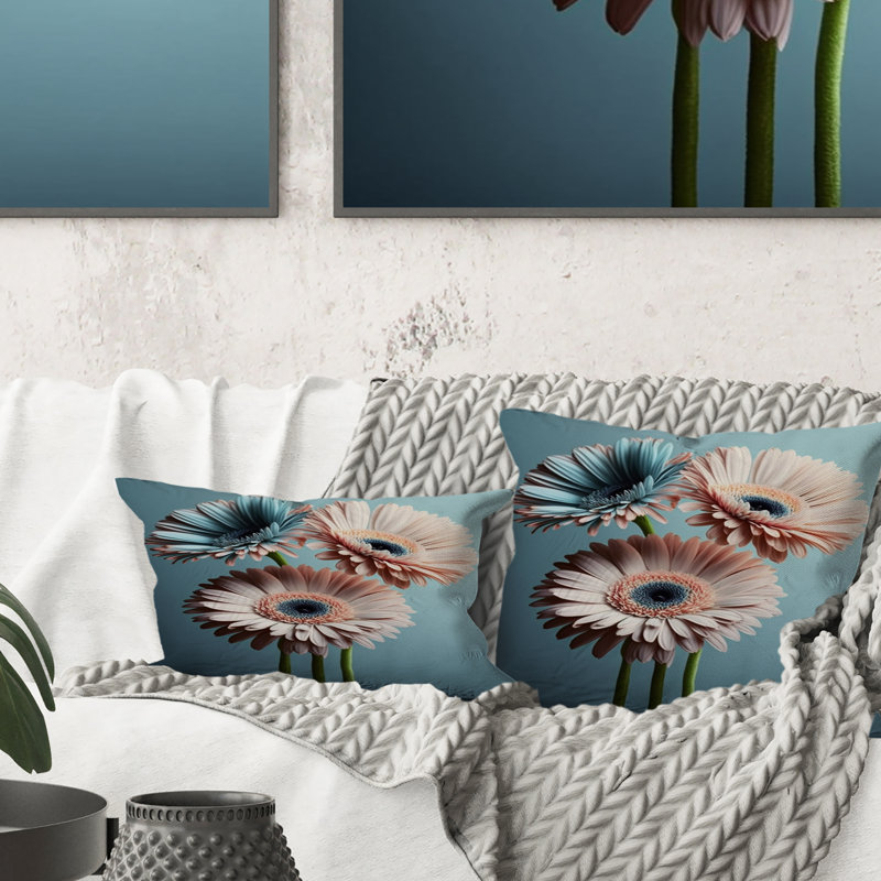 Orange Gerbera Hyper Realistic Flowers - Gerbera Printed Throw Pillow
