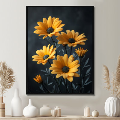 Monochrome Yellow Black Rustic Beauty Daisies I - Daisies Wall Art Living Room