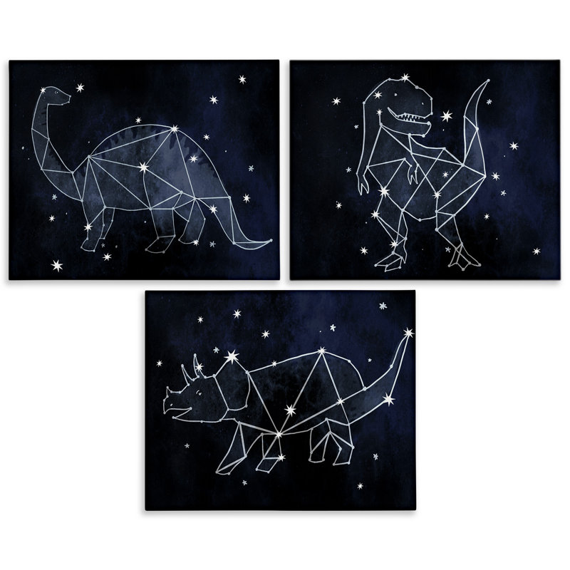 «Night Sky Dinosaur Constellations», ensemble de 3 giclées encadrées par Daphne Polselli, Giclée encadrée noir minuit