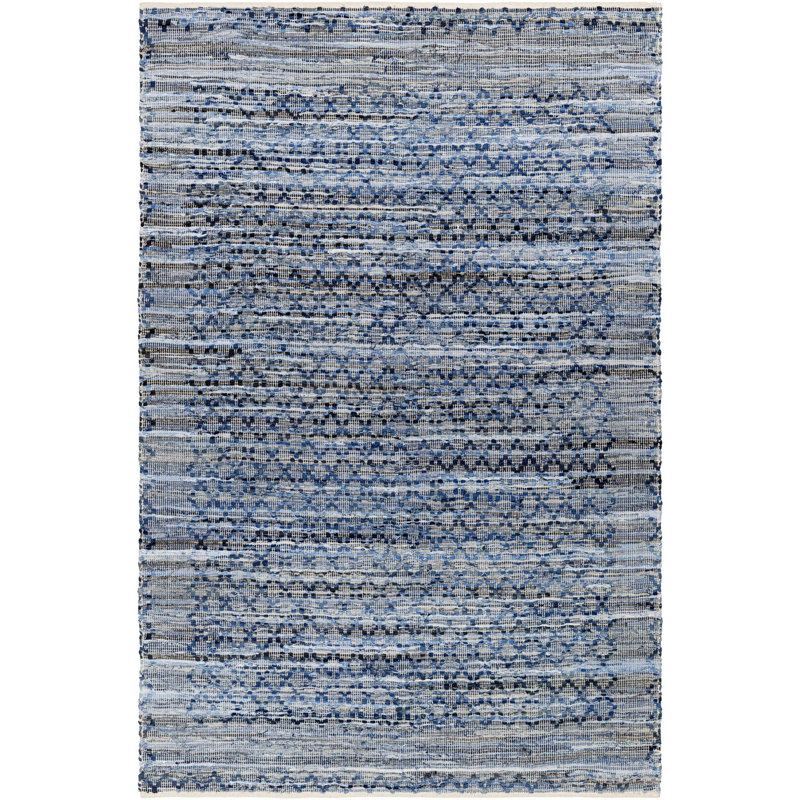 Caila géométrique tissé à plat à la main et recyclé P.E.T. Tapis bleu / gris, Rectangle 9 pi x 12 pi