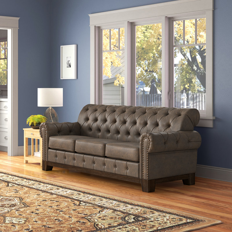 Annalea Upholstered 87.4'' Sofa, Brown Microfiber