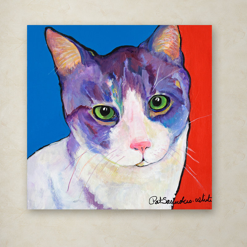 Vibrant Purple and White Cat Canvas Art