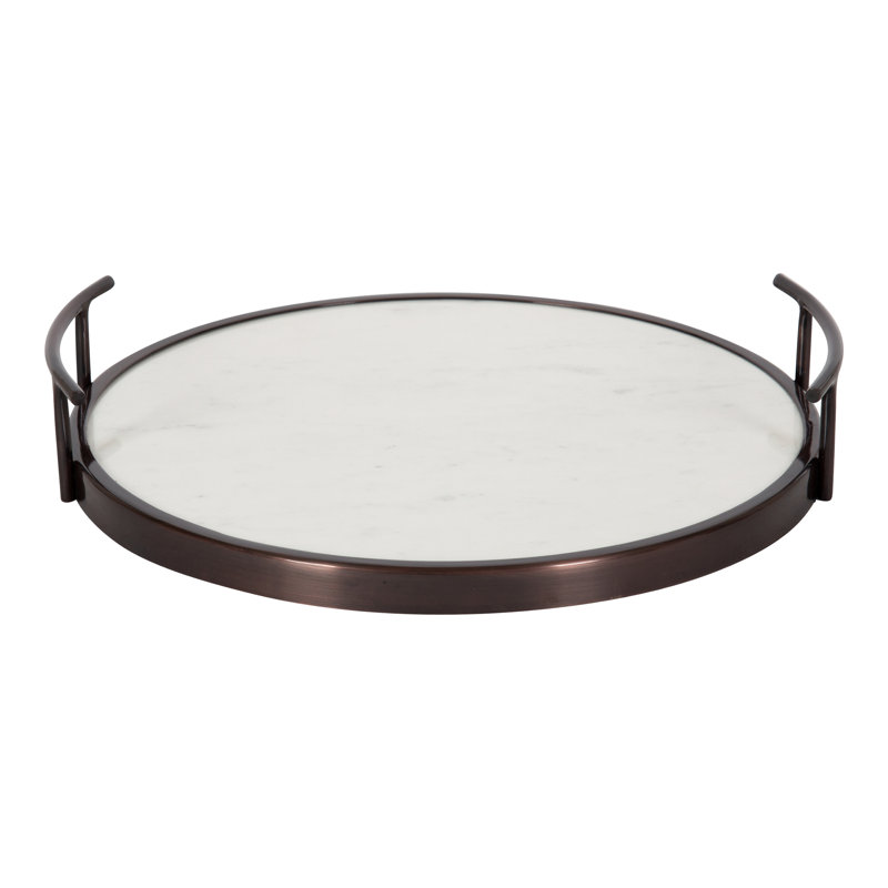 Coss Marble Tray, White Marble/Bronze