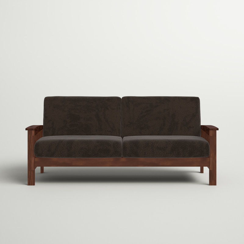 Encinal Square Arm Loveseat, Dark Brown Champion Fabric, Oak, 34" H x 76" W x 34" D