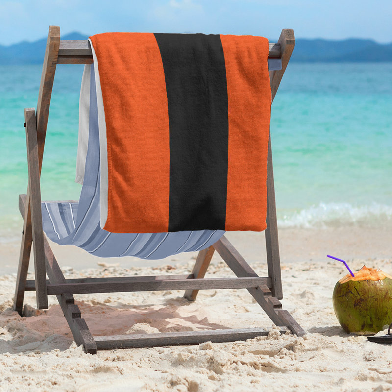 Lightweight Beach Towel, Orange/Black/Orange, Poly/Cotton