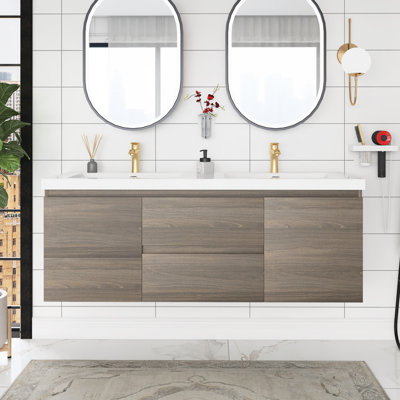 Lodena 60'' Double Sink Wall Mounted Bathroom Vanity with Resin Top