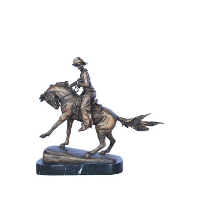 Reproduction de statue de cowboy Remington en bronze, sculpture classique détaillée sur base en marbre, L 5 po x l 15 po x H 13 po