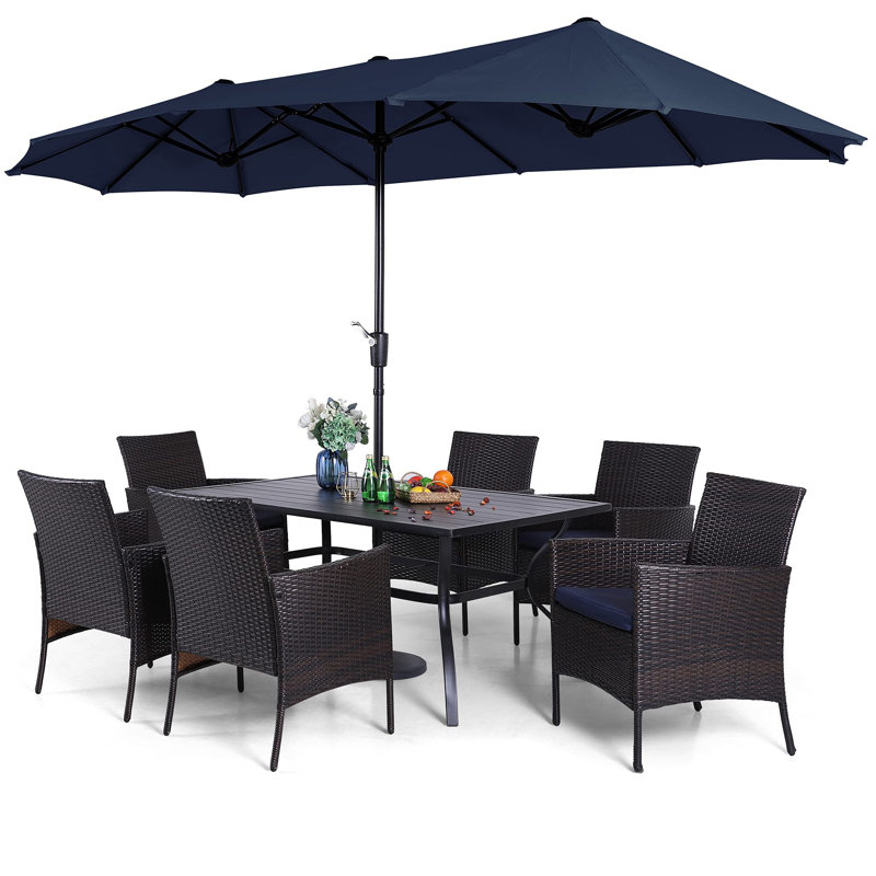 6 - Person Patio Dining Set with Rectangular Table, Yes, Navy