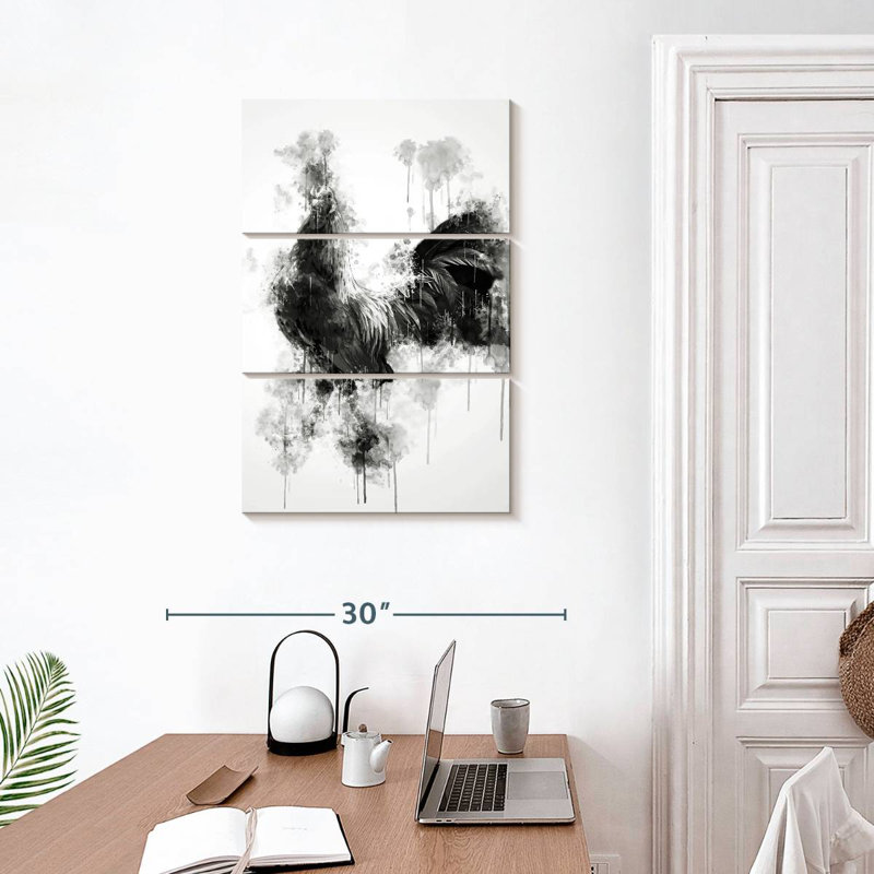 Coq Brampt noir et blanc, H 32 po x l 20 po
