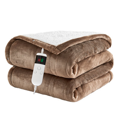 Couverture chauffante électrique en flanelle PFASFFW, couverture chauffante avec 10 réglages de chaleur, arrêt automatique après 8 heures, chauffage rapide, protection contre la surchauffe, beige, 50 po x 60 po