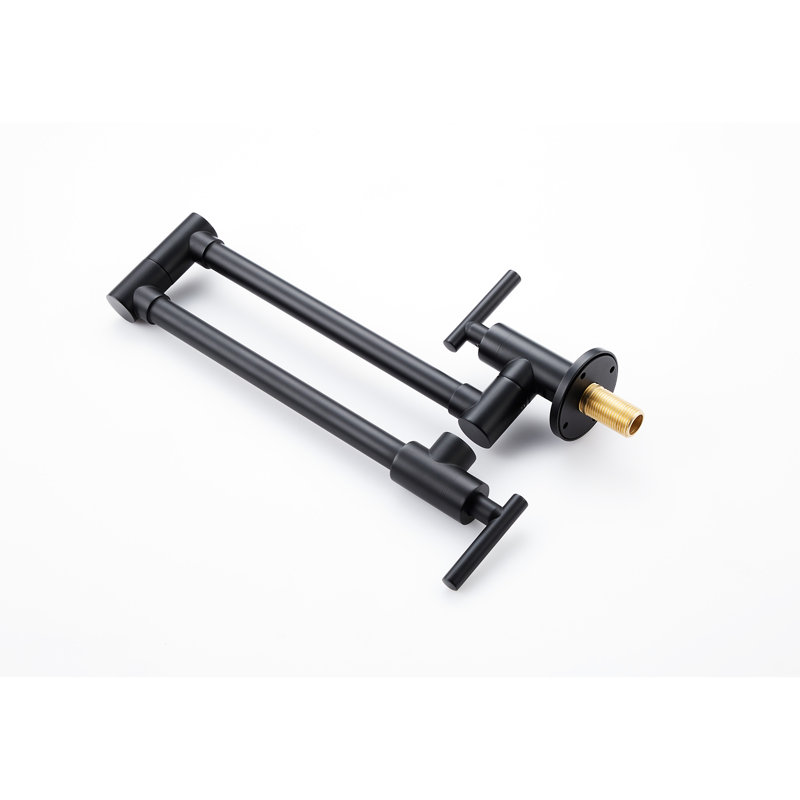 Matte Black Wall Mounted Pot Filler Faucet, Brass, 360 Rotation & Foldable, Double Handles For Easy Water Flow Regulation And Drip- Use, Surface Treated To Withstand Corrosion Folding Kitchen Faucet
