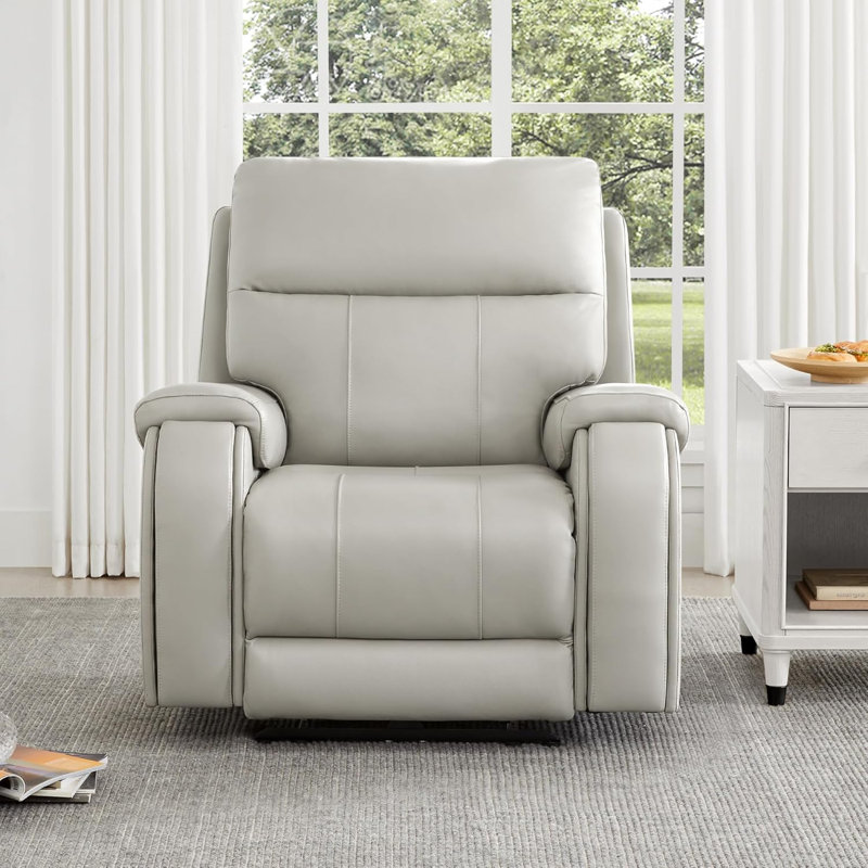 Power Zero Gravity Recliner – Genuine Leather, Adjustable Headrest, Hidden Cupholders, USB & Type-C, Creamy Grey, Gray