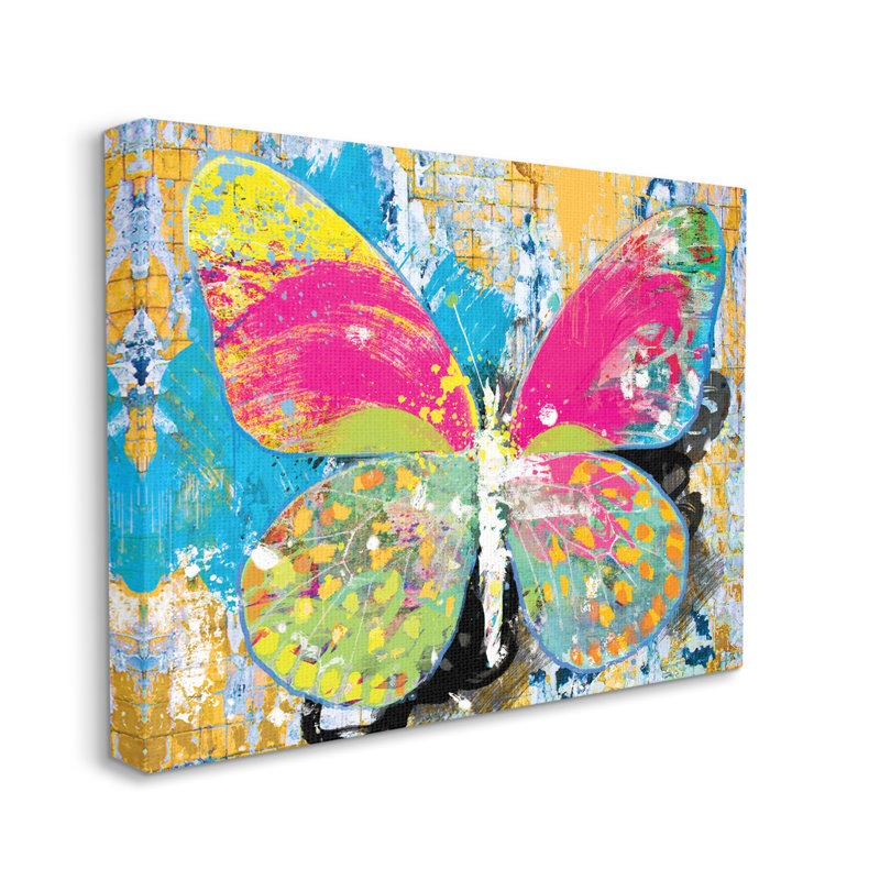 Illustration moderne et moderne d'un collage de papillons vifs par Porter Hastings - Peinture, Toile tendue