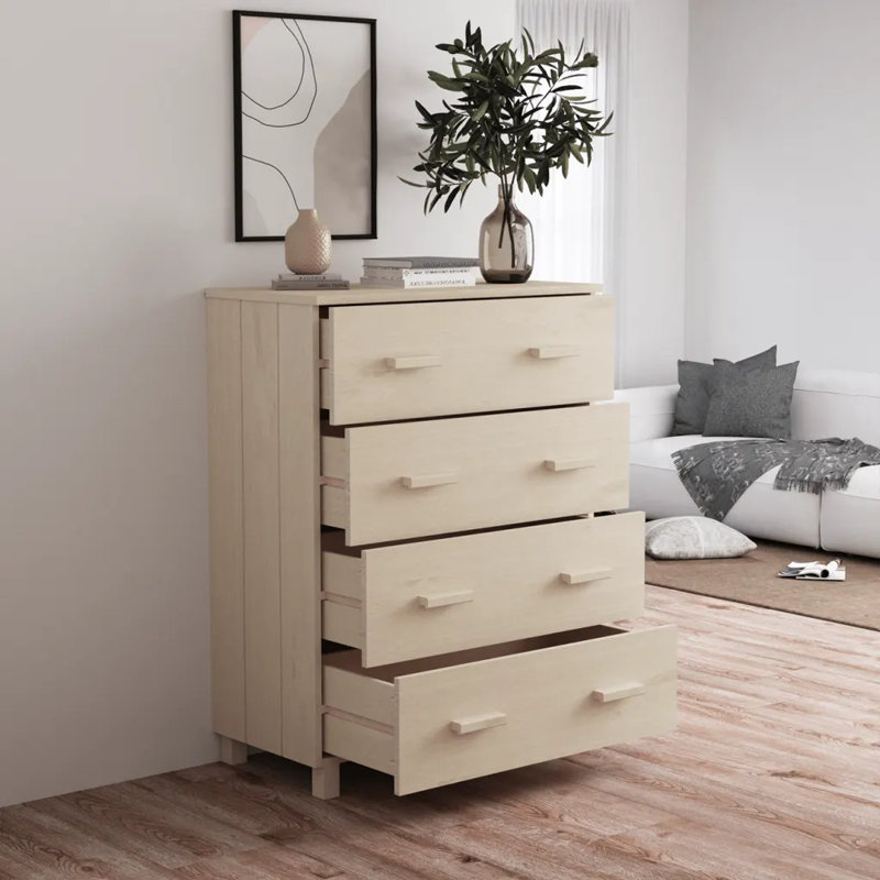 Ebern Designs Solid Pine Wood Sideboard, Honey Brown