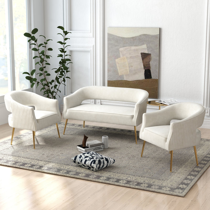Ensemble de salon 3 pièces Chynna, Velours beige