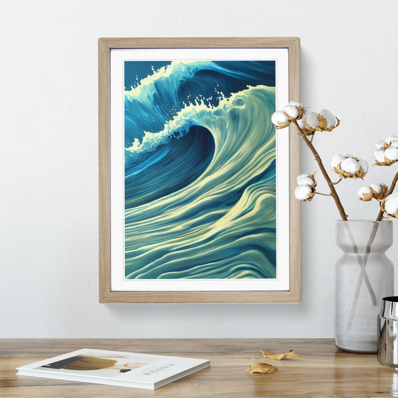 Ocean Wave No.1 - Wall Art, 34cm H x 25cm W x 2cm D, Oak  Framed