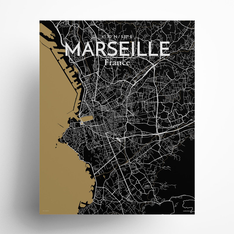 Marseille City Map In Luxe - No Frame Print, 20cm H x 16cm W x 0.05cm D